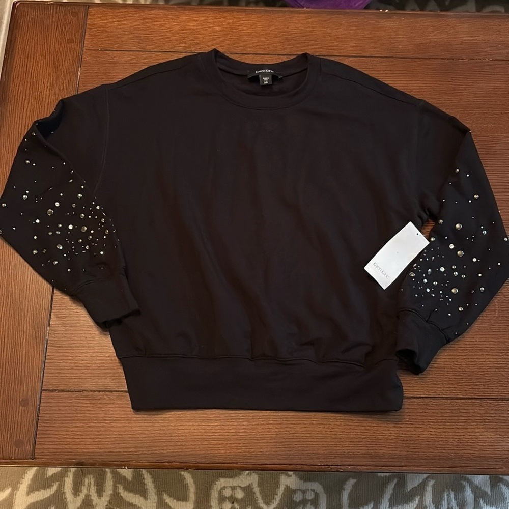 NEW KAREN KANE embellished crew neck sweatshirt in black XS oversized